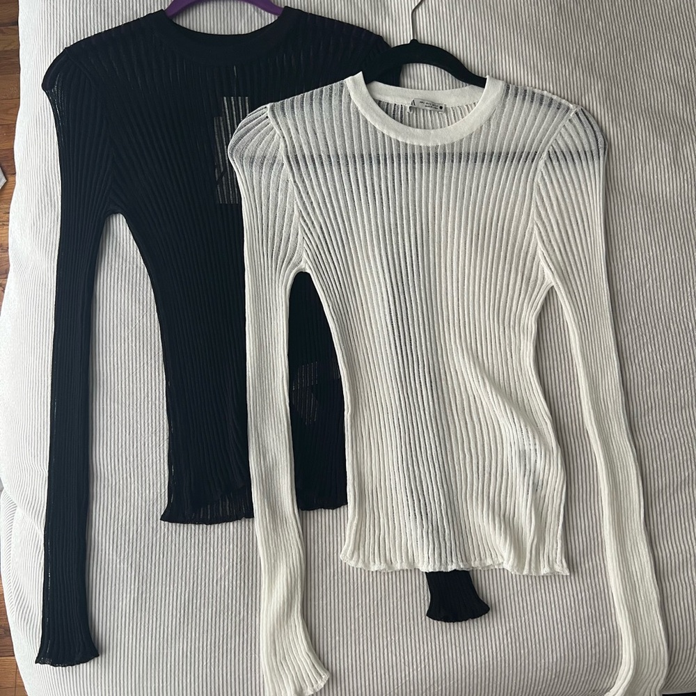 Zara sheer ribbed long sleeve black + white sz small